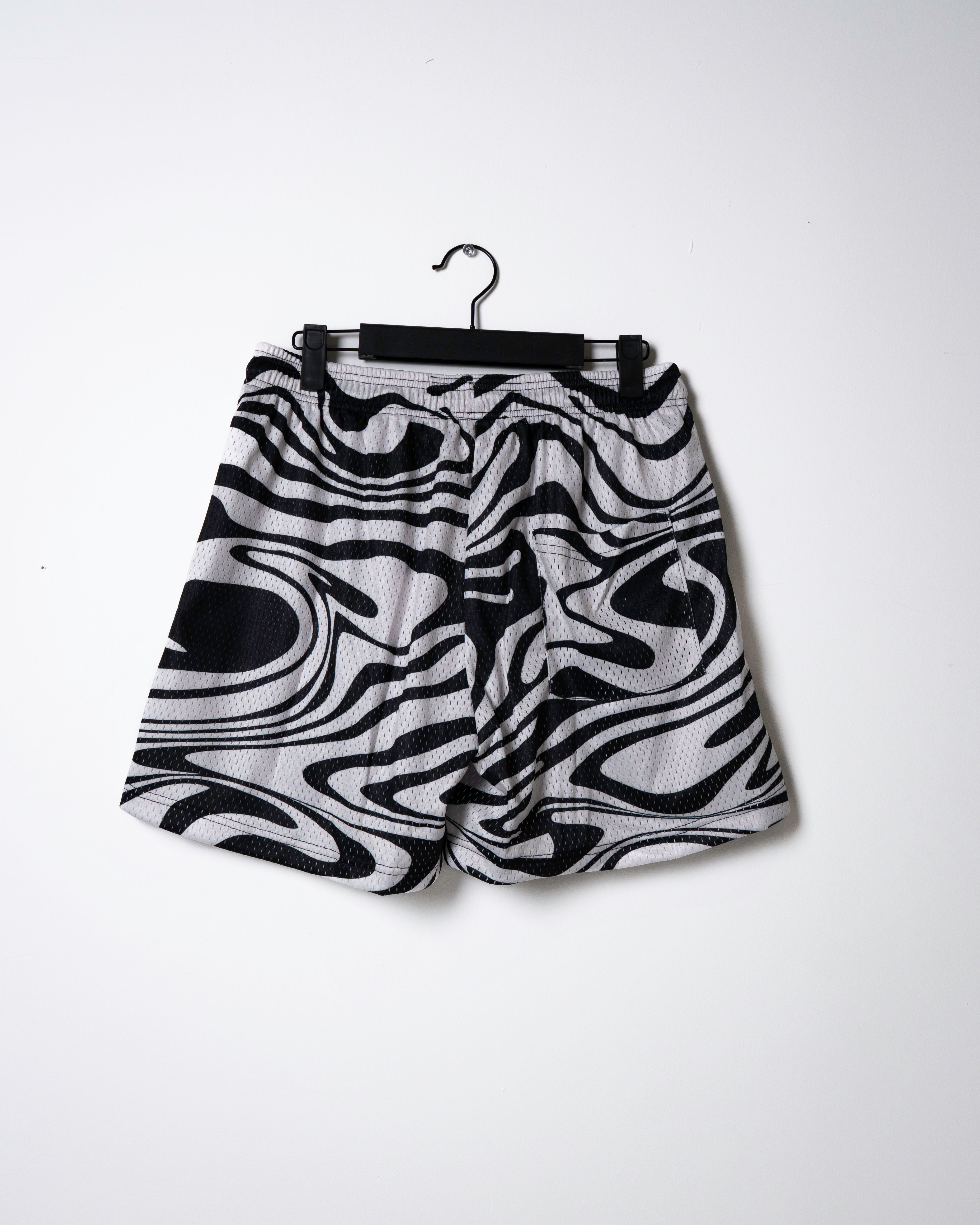 Abstract Swirl Mesh Shorts - Black/White
