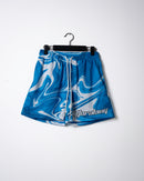 Abstract Swirl Mesh Shorts - Blue/White
