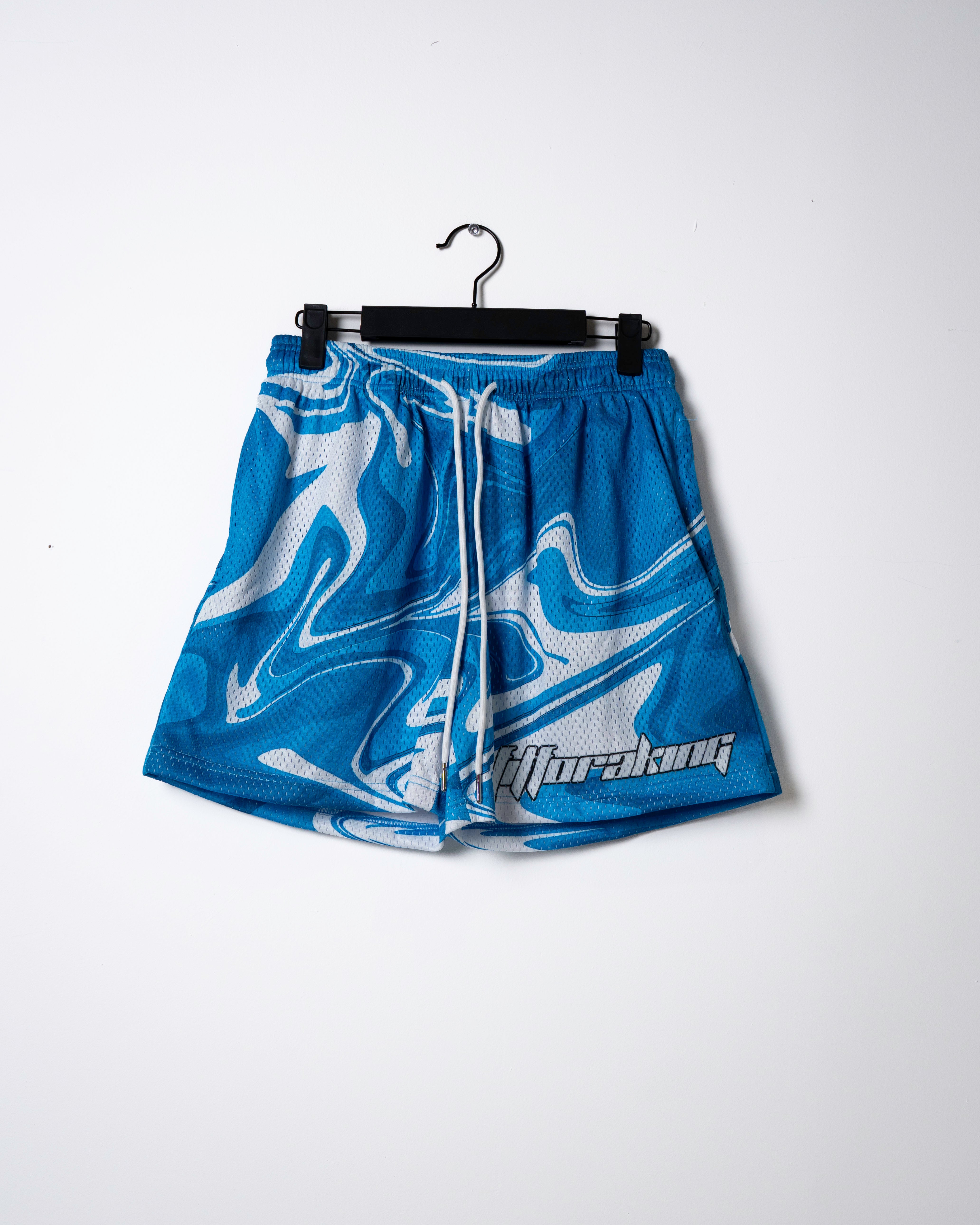 Abstract Swirl Mesh Shorts - Blue/White