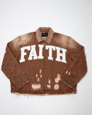 Faith Distressed Denim Jacket - Brown