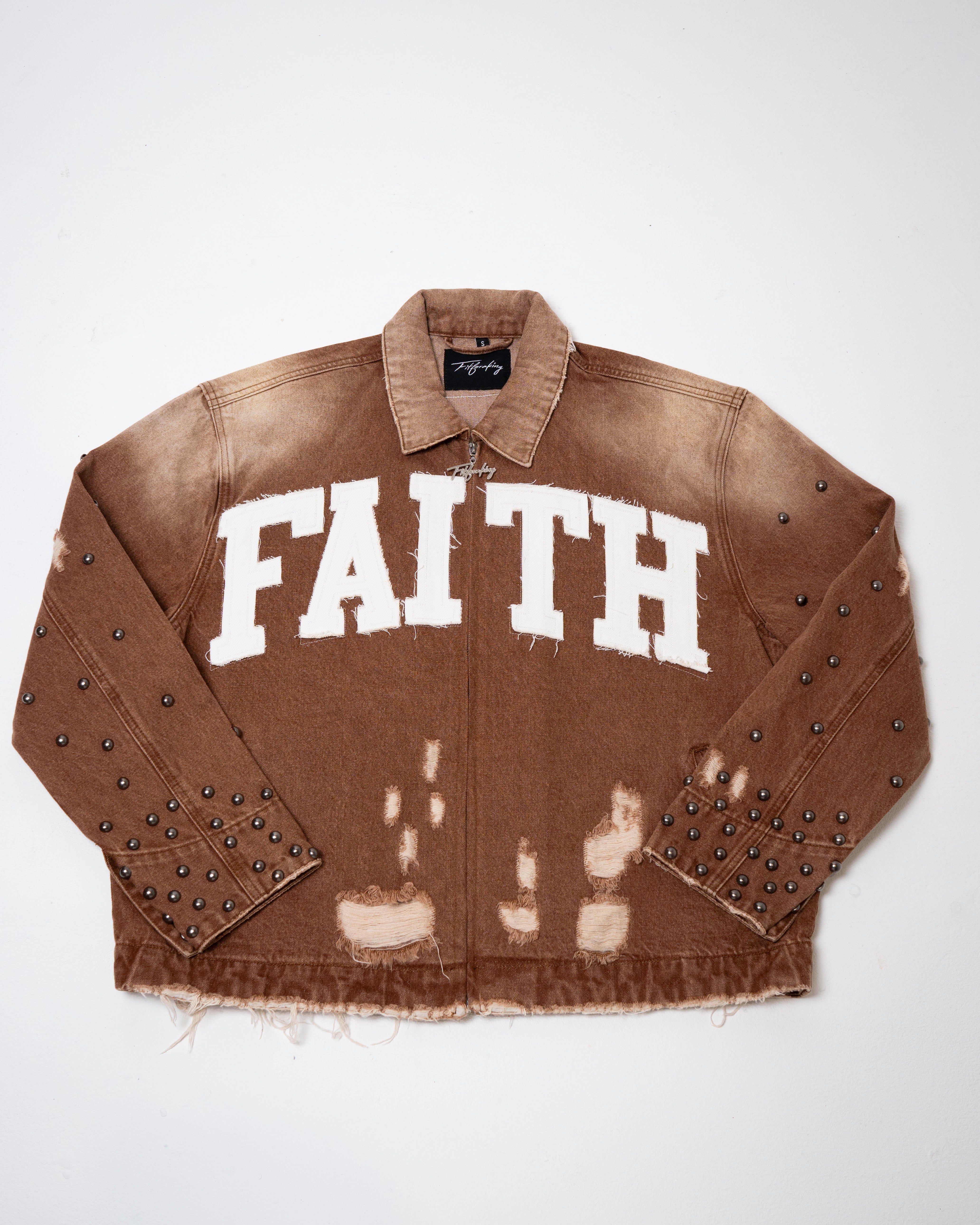 Faith Distressed Denim Jacket - Brown