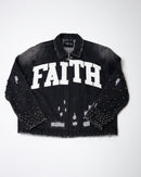 Faith Distressed Denim Jacket - Black