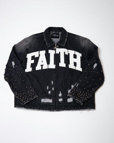 Faith Distressed Denim Jacket - Black