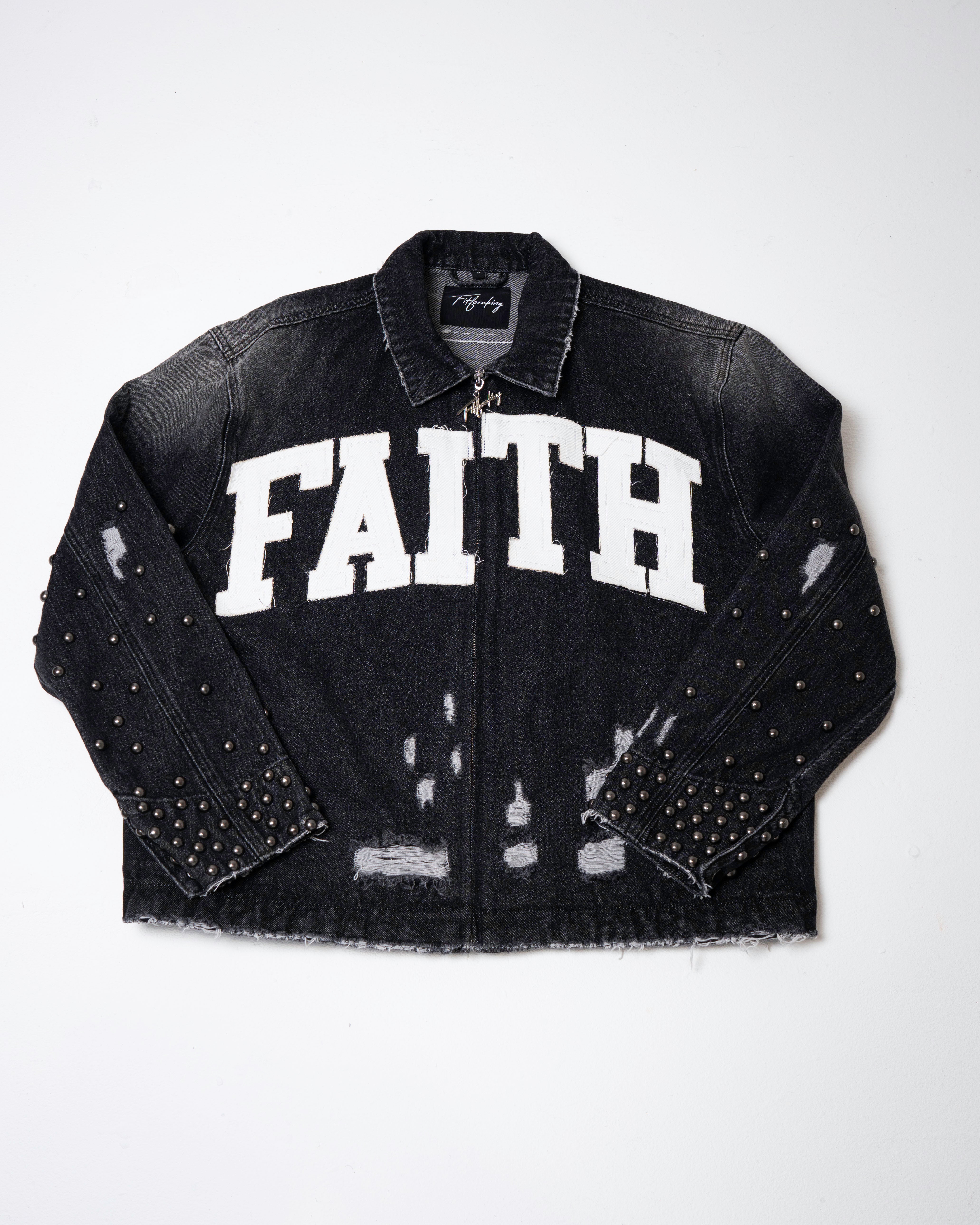 Faith Distressed Denim Jacket - Black